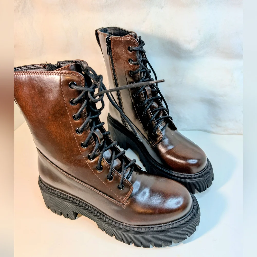 Madden Girl Kknight Combat Boots – Brown Rub – Size 6.5M (New in Box) - Picture 4 of 12